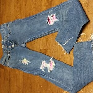 Free People button-fly destroyed#floral design jeans